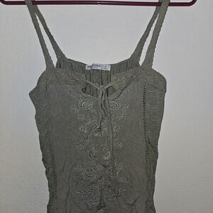 Arizona Jean Company Olive Green Embroidered Tank Top